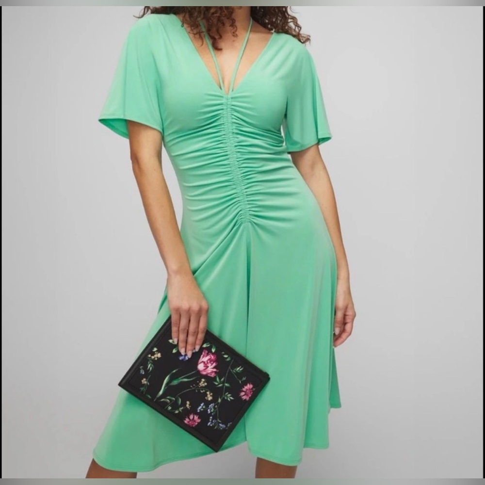 White House Black Market Mint Green Ruched Midi Dress